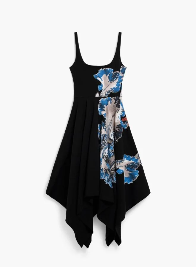Desigual black with blue and white floral print Dress Designed By mr. christian lacroix for Women | Best Price UAE